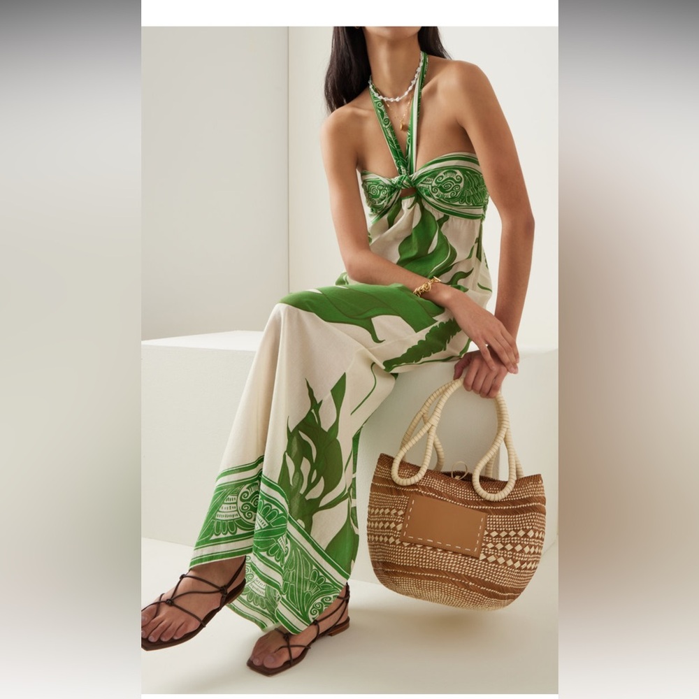 Johanna Ortiz Green and White Strapless Maxi Dress - Picture 2 of 9